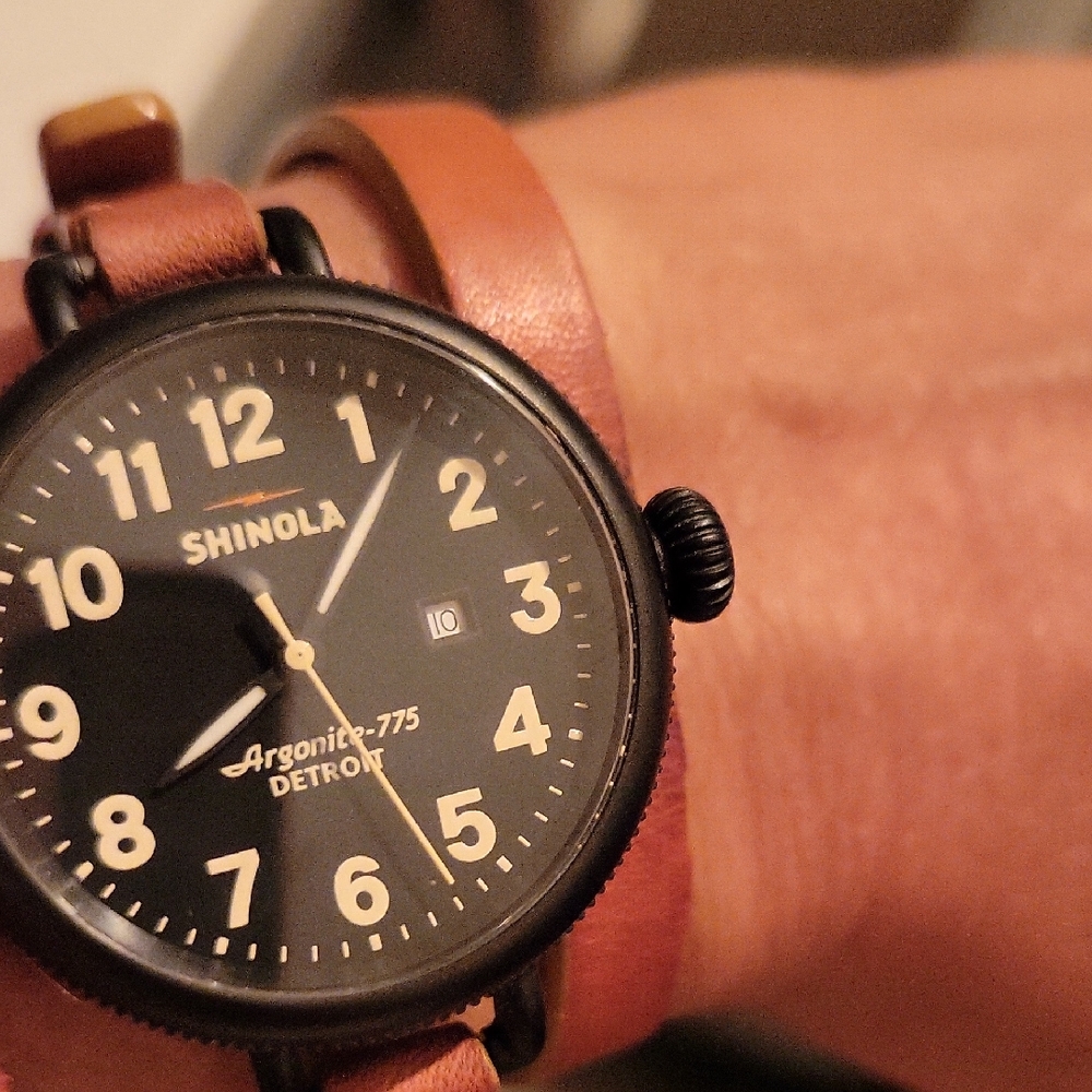 Shinola Black Dial Watch with Tan Leather Strap